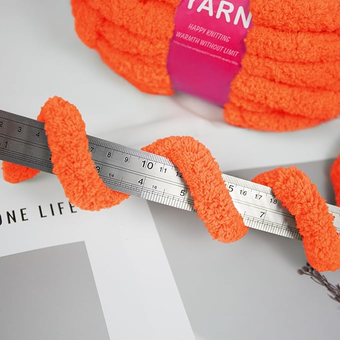 Chunky Chenille Yarn for Hand Knitting and Blankets, Super Soft Jumbo Yarn Pack for Crocheting, Bulky DIY Projects, 8 Skeins, Rust Orange