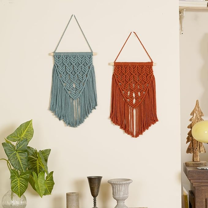 small macrame wall hanging decor boho tapestry for bedroom living room dorm nursery and office, cute aesthetic wall art for small spaces for teen girls and home decor (firebrick red, 16*10 inch)