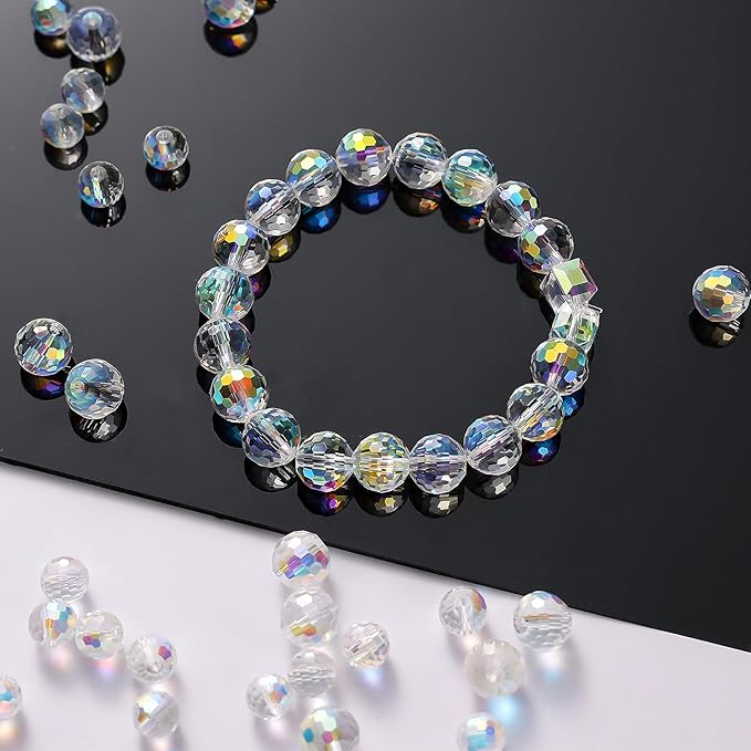 1720pcs Crystal Glass Beads for Jewelry Making, Assorted Clear Faceted Crystal Beads Suncatcher Beads for Bracelets Necklace Earring DIY Crafts, New AB Color