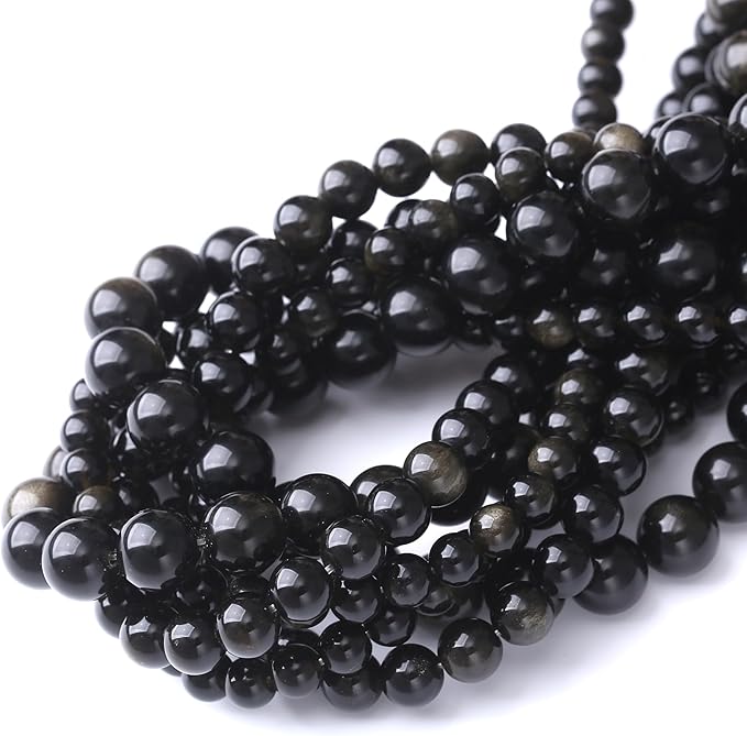 10MM 35PCS Gold Obsidian Stone Beads for Jewelry Making Gemstone Round Crystal Bracelet Necklace
