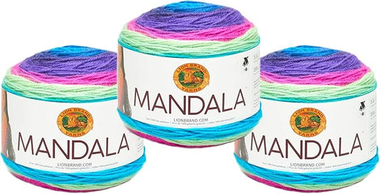 Lion Brand Yarn, Mandala DK Lightweight Yarn for Knitting, Crochet, and Crafts, Troll, 3 Pack, Self-Striping Acrylic Fiber for Baby Blankets, Multicolor Shawls and Variegated Cardigans