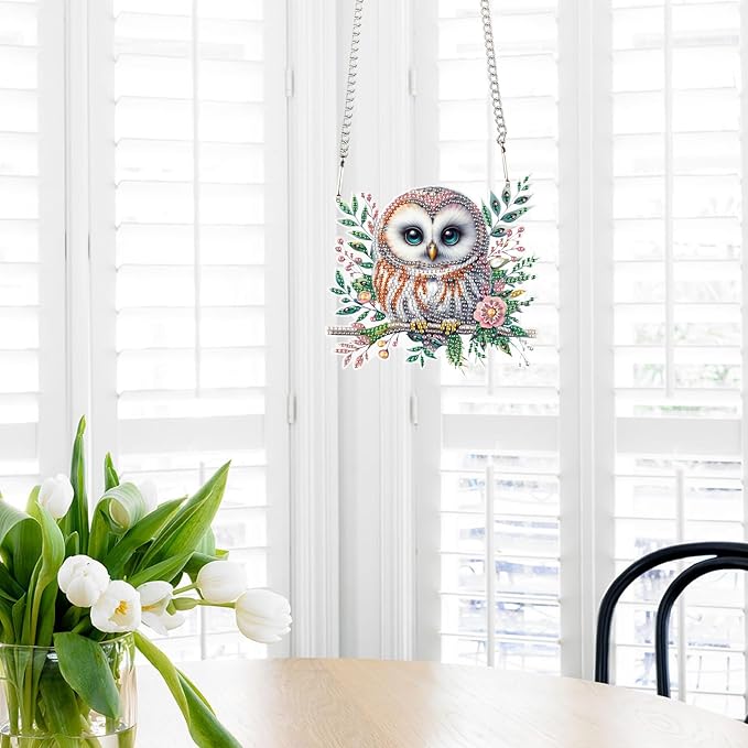 AiYuanzsh Diamond Art Painting Kits Hanging Pendant, Animal Owl Diamond Art Hanging Sign DIY Special Shaped Crystal Pendant Ornaments for Door Wall Window Home Xmas Halloween Decor