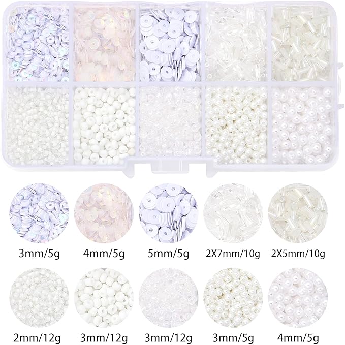 Assorted Beads for Jewelry Making, Glass Seed Bugle Tube Beads Loose Sequins Multiple Sizes for Crafts Sewing Jewelry Making