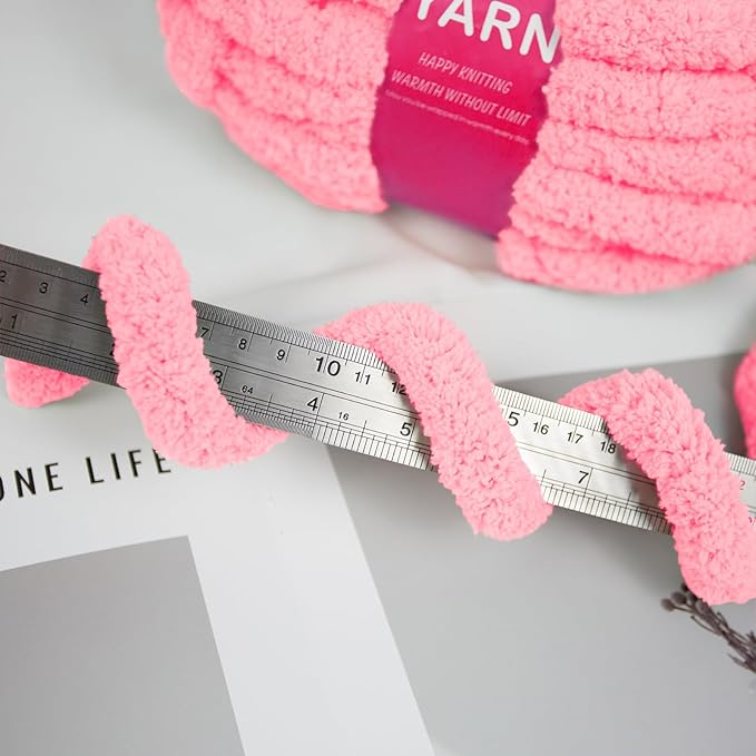 Chunky Yarn for Hand Knitting and Blankets – Super Soft Jumbo Chenille Yarn Pack for Crocheting, Bulky DIY Projects, 8 Skeins(Pink)