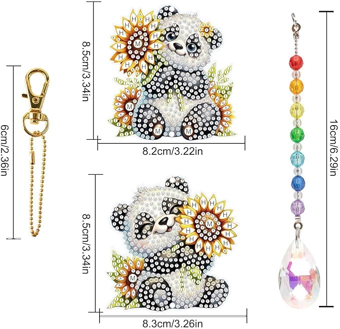 LazyFold 2 Pcs Diamond Painting Wind Chime Kits,Panda and Flower DIY Diamond Art Painting Wind Chime Kits Crystal Art Suncatchers for Adults Home Garden Window Craft Gift