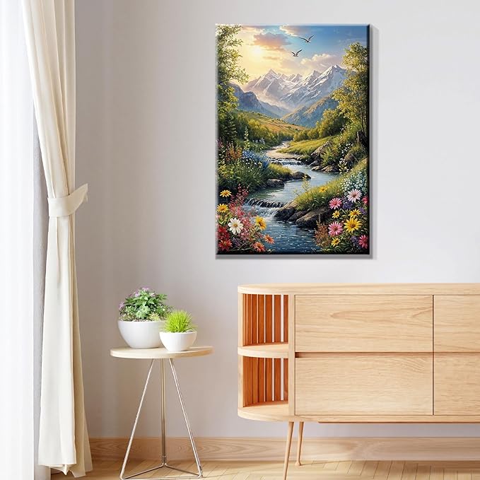 JOOZ Mountain Paint by Numbers for Adults with Easel Landscape Sunsets Paint by Numbers for Adults Beginners with Frame on Canvas，DIY Oil Painting on Acrylic for Home Wall Art Decor 7.87x11.81 Inch