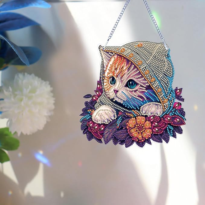 DIY Hanging Diamond Pendant Special Shaped Crystal Diamond Art Painting Ornament Single Sided for Window Home Garden Wall Door Decor-Cat02