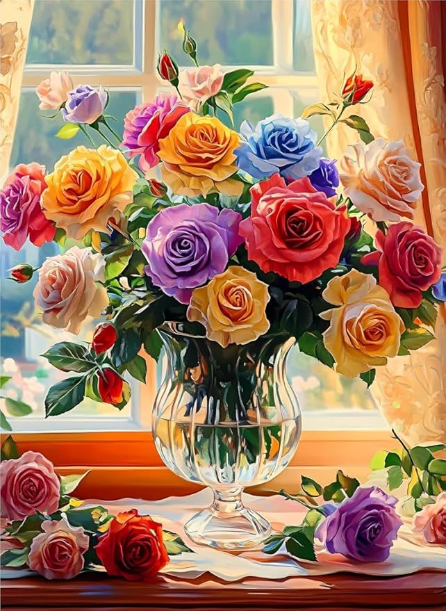 flower cross stitch kits for adults beginner,counted cross stitch kits printed stitching cute patterns dimensions needlepoint art crafts embroidery kits for adults beginners (15.7x11.8 inch)