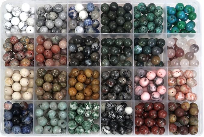 500pcs 8mm Natural Round Stone Beads,Multiolor Crystal Energy Stone，Loose Gemstone Accessories Hole Size 1mm,DIY Smooth Beads Necklace Bracelet for Jewelry Making,(8MM-24Colors Materia-A)