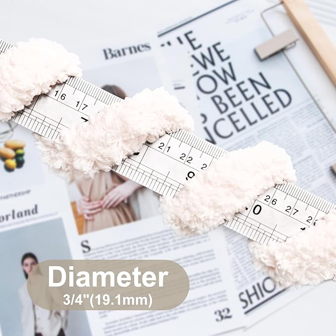 Chunky Chenille Yarn for Hand Knitting,Fluffy Soft Jumbo Yarn by Circular Needle & Crochet Hook,Super Bulky Big Yarn for Chunky Blanket,Large Thick Arm Knitting,8 Pack,Vintage White