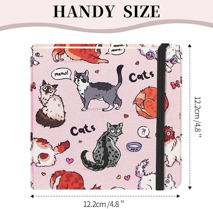 Square 4.8x4.8 inches 80gsm 96sheets/192 Pages Notebooks Blank Sketchbooks Travel Journal Pocket Hardcover Paint Writing Diary Memo Planner Cloth Cover. Pink Cat