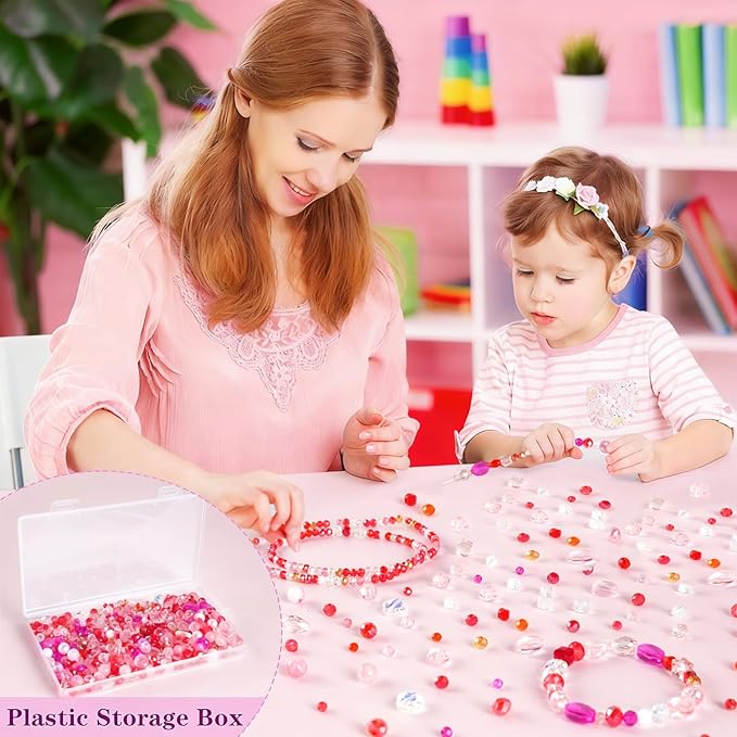 636pcs glass beads for jewelry making - pink red valentine's day craft crystal beads with loose beads sparkly faceted beads hole drilled diy for bracelets craft earrings necklace jewelry making