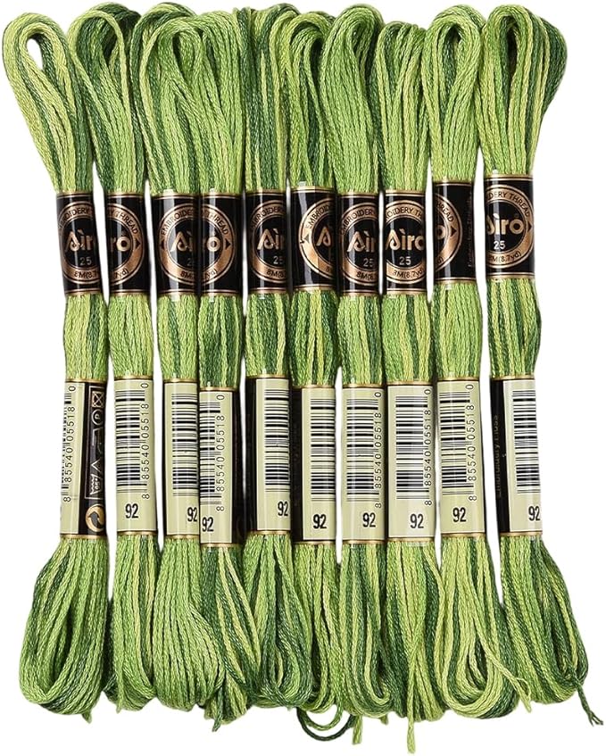 10 Skeins 87.5 Yards 6 Ply Variegated Green Cross Stitch Floss Segment Dyed Embroidery Thread Gradient Friendship Bracelet String Yarn Bulk for Sewing Making Jewelry Needlecraft Knitting Diy