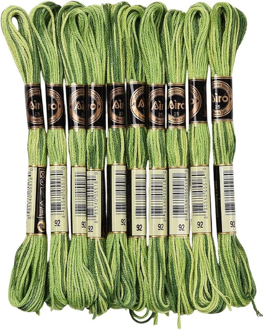 10 Skeins 87.5 Yards 6 Ply Variegated Green Cross Stitch Floss Segment Dyed Embroidery Thread Gradient Friendship Bracelet String Yarn Bulk for Sewing Making Jewelry Needlecraft Knitting Diy