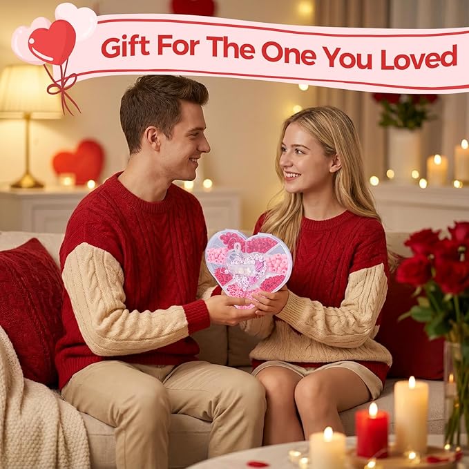 Taybonds Valentine's Day Bracelet Making Kit – Heart-Shaped Bead Box with Red & Pink Pony & Clay Beads, Letter Beads, Charms & Elastic Cord, Valentine Jewelry Gift Set
