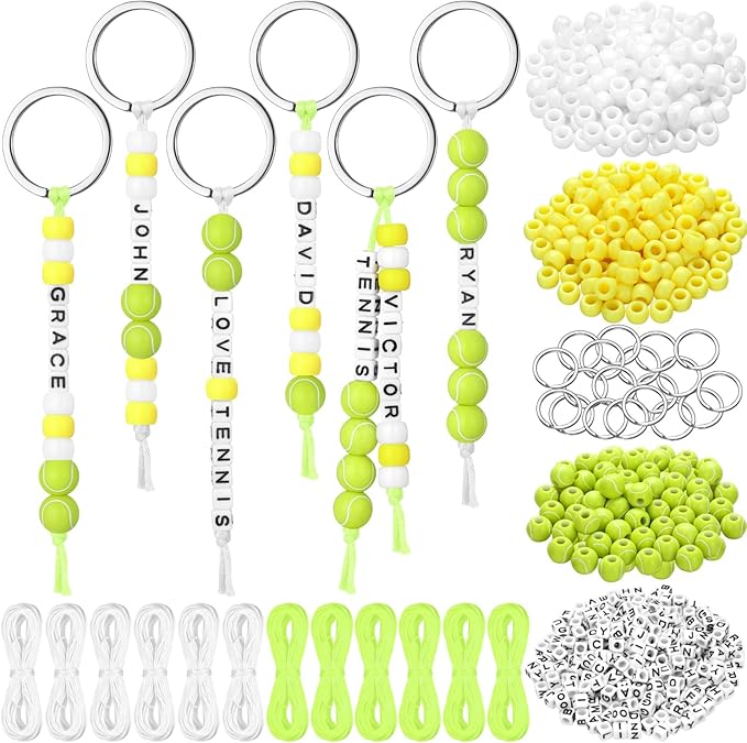 Landical 564 Pcs DIY Tennis Bead Keychain Kit Key Chain Making Craft Adjustable Letter Beads String Mama Sport Gift Alphabet Jewelry Backpack Accessories Holiday Party Favor(Bright Color)