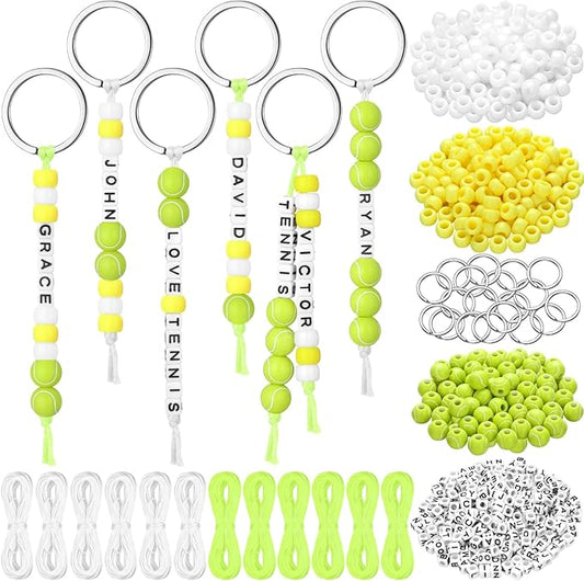Landical 564 Pcs DIY Tennis Bead Keychain Kit Key Chain Making Craft Adjustable Letter Beads String Mama Sport Gift Alphabet Jewelry Backpack Accessories Holiday Party Favor(Bright Color)