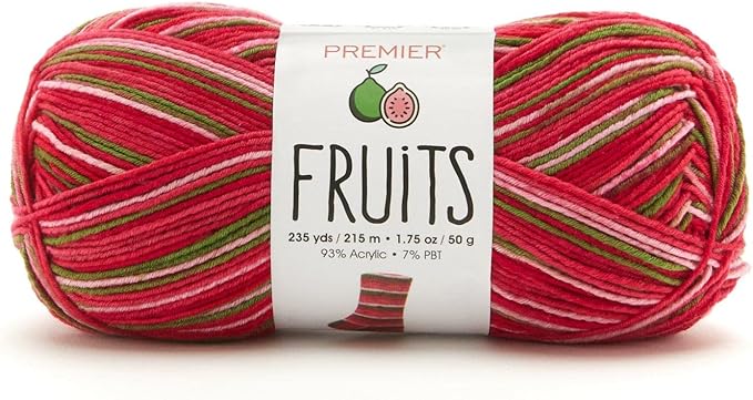 Premier Yarns Fruits Yarn, Acrylic Sock Weight Yarn for Crocheting and Knitting, 235 yds, Guava