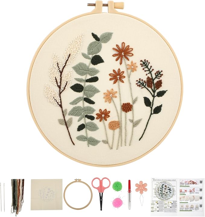JOINRUN Embroidery Kit for Beginners Adults, Cross Stitch Kits, Includes Embroidery Patterns, Color Threads, Full Range Accessories, Easy to Follow Instruction and Video (Flower)