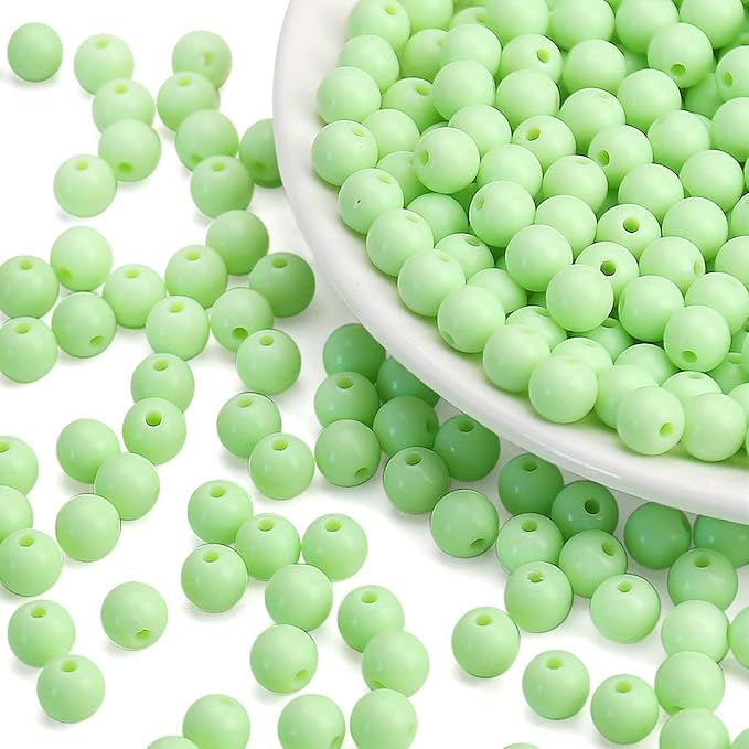 bonny boxx 200pcs 10mm smooth green acrylic round beads, plastic resin bubblegum balls chunky gumball beads for necklace and bracelet making, crafting supplies
