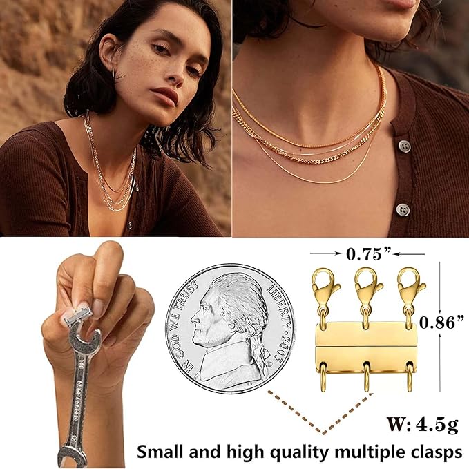 layering necklace clasp 18 k gold and silver separator for stackable necklaces