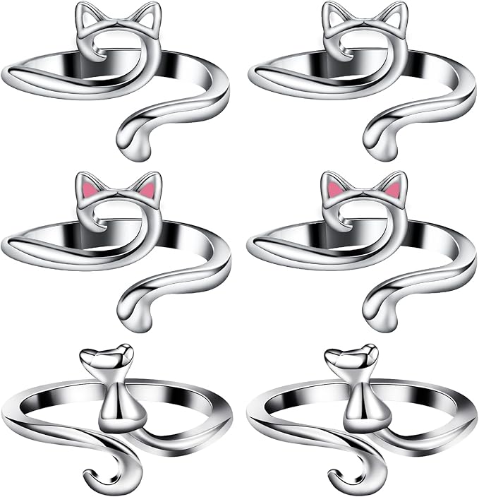 6pcs Knitting Crochet Loop Ring for Fingers Metal Open Yarn Guide Crochet Rings Adjustable Braided Faster Knitting Thimbles Holders Accessories for Crochet Mother Grandma Gifts