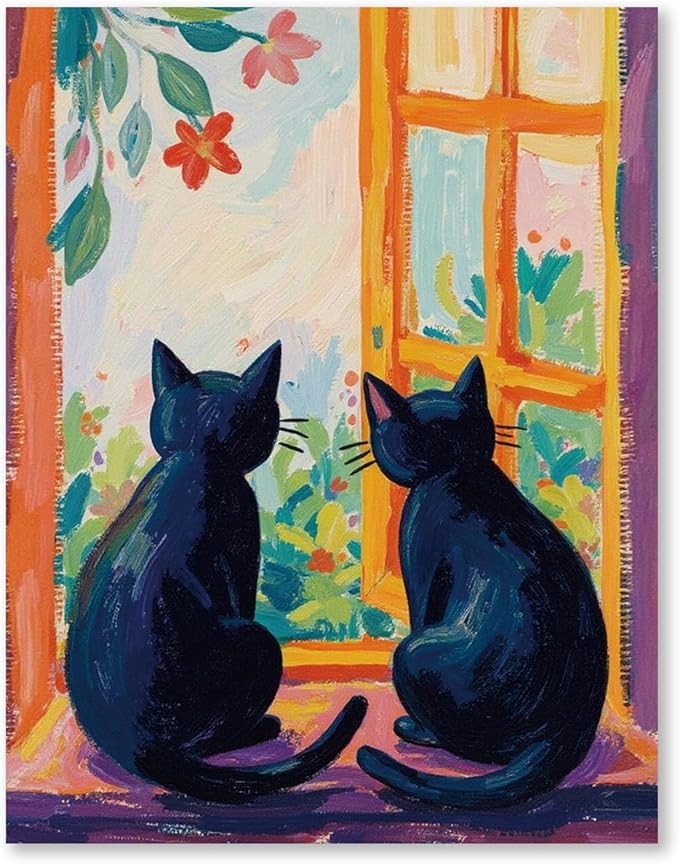 RLTXBUK Black Cat Cross Stitch Kits, Black Cat Mom Lovers Lady Gifts for Women Stamped Counted Cross Stitch Kits for Adults, Pet Lover Gifts, 11.8x15.8 Inch