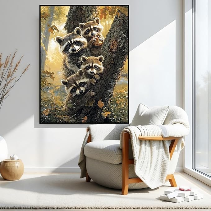CHWGLFGG 5D Diamond Art Kits for Adults Beginners, Raccoon Diamond Painting Kits, DIY Full Round Drill Paint by Diamonds Dot Gem Art for Adults, Home Wall Decor 12x16 Inch