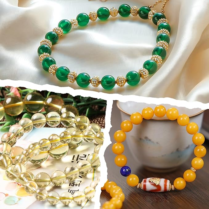 XSEINO About 1200PCS 8mm Glass Beads Bracelet Making Kit，48 Assorted Yellow and Green Series Colorful Crystal Beads for Making and DIY Crafts