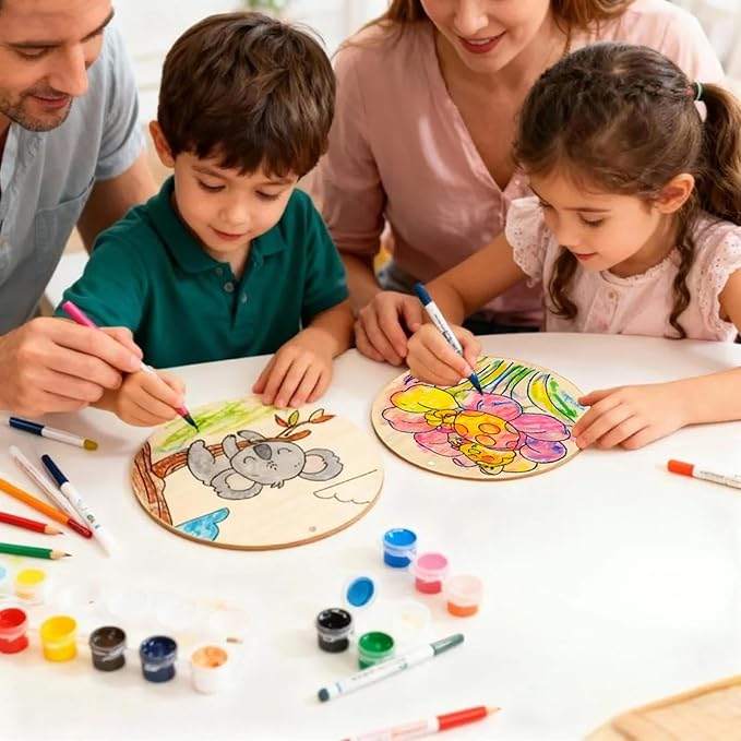 10PCS Wooden Crafts to Paint with Double-Sided Designs Kids Wooden Craft kit Hang or Display with Stand Unfinished Wood Crafts to Paint for boy and Girl Ages 4-8