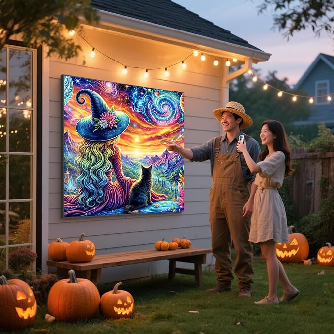 ijbnhd Diamond Art Kits for Adults, Witch Diamond Painting Kits for Adults, 5D Full Drill Round Starry Sky Gem Art Suitable Home Wall Decor 14x14inch