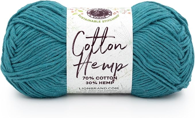 Lion Brand Yarn Cotton Hemp Soft, Durable Yarn for Crochet and Knitting, 1 Pack, Teal