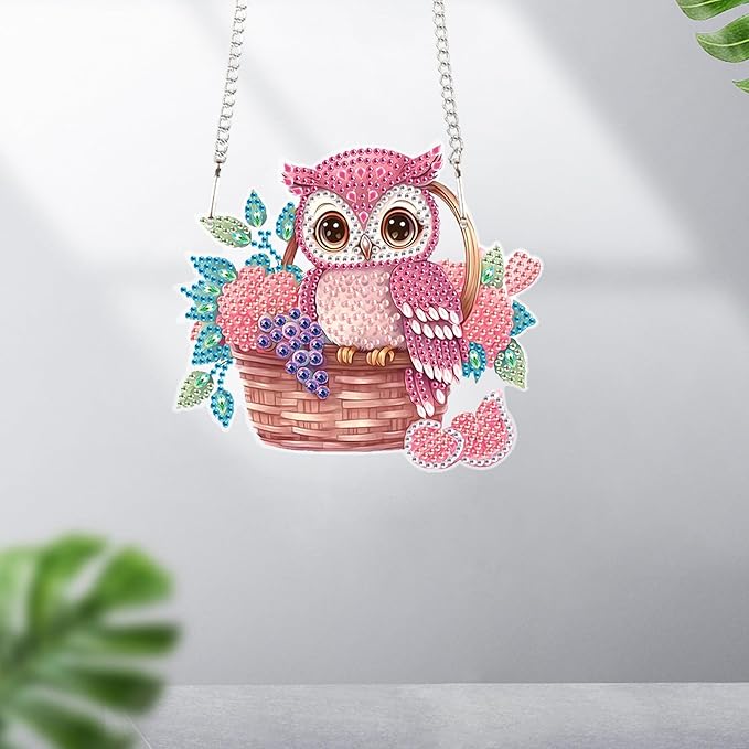 AiYuanzsh Animal Diamond Painting Kits Hanging Pendant, Beautiful Owl Art Hanging Sign DIY Special Shaped Crystal Pendant Ornaments for Home Garden Wall Hanging Kits Home Wall Decor Gift