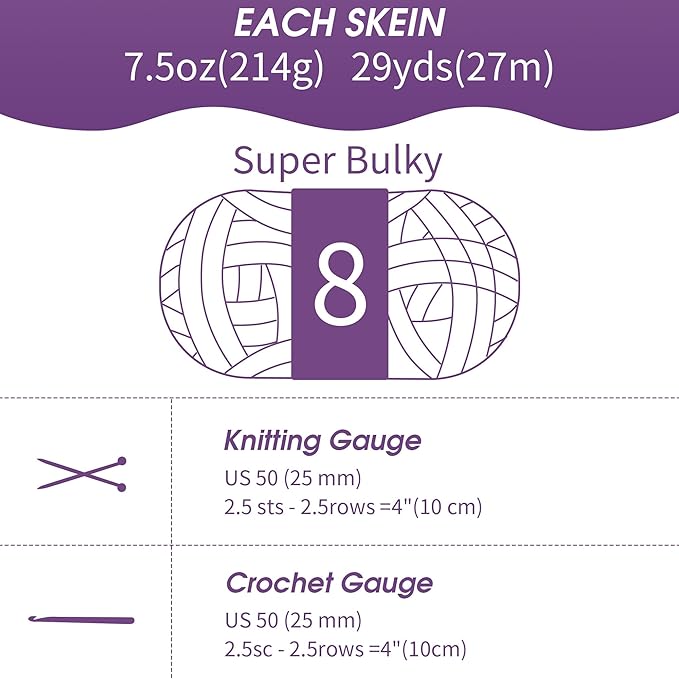 MABOZOO Assorted Chunky Yarn for Crocheting - 8 Pack Fluffy Jumbo Chenille, Soft Plush, Giant Thick Fuzzy Yarn - Purple Multi (31.7 yds, 8 oz Each Skein)