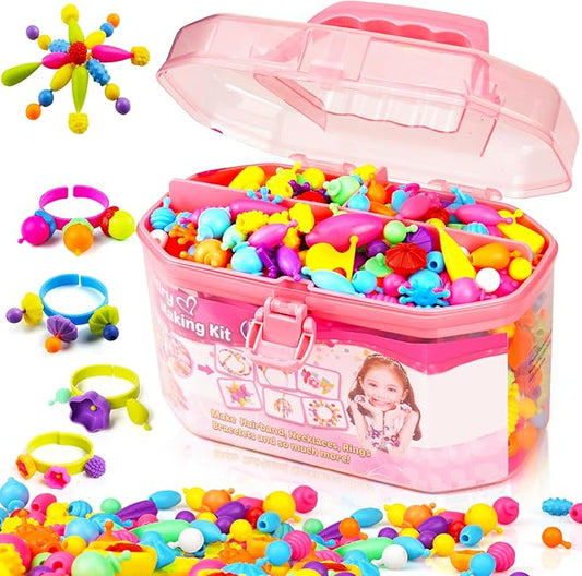 funzbo 650pcs pop beads - jewelry making kit for 3 4 5 6 7 8 year old little girls, arts and crafts toys for kids, necklace bracelet creativity snap set birthday gifts, valentines day gifts for kids