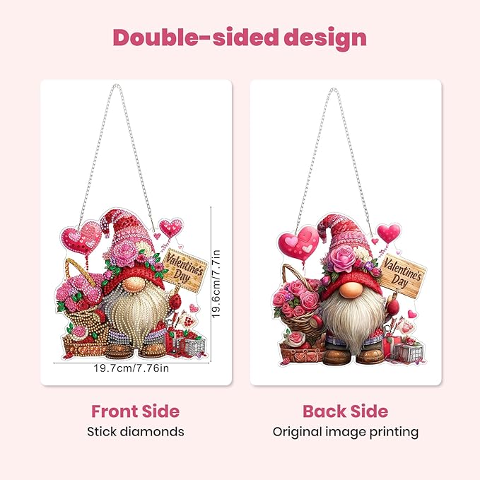 MXJSUA Diamond Art Hanging Kits for Adults Beginners, Valentine's Day Gnomes DIY Acrylic Special Shaped Crystal Diamond Gem Art Pendant Drills Painting Ornament for Home Wall Decor and Gift