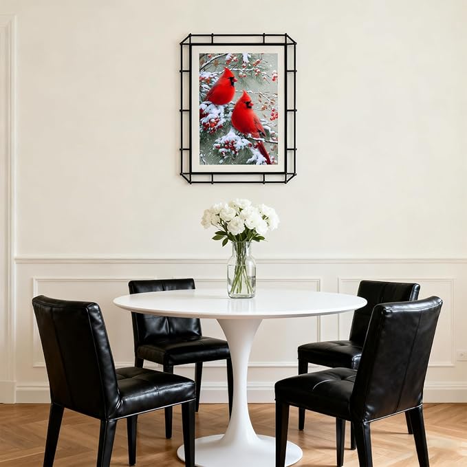 DIYDECORFUN 5D Diamond Painting Kits for Adults Beginner, Christmas Cardinal Diamond Art Kit with Full Round Drill,DIY Winter Red Birds Diamond Dots Gem Art for Decor Xmas Gift 16x12 Inch