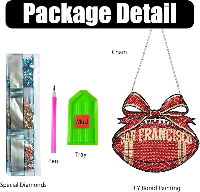 Rertcioph Football Diamond Art Hanging Kit for Adults, DIY Acrylic 5D Diamond Painting Hanging Ornament for San Francisco Home Wall Decor and Gift