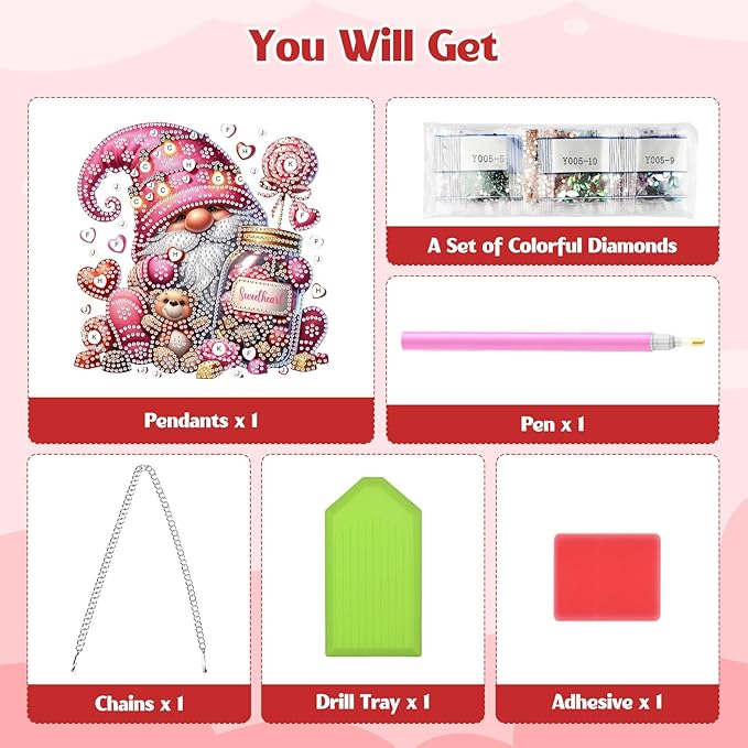 GHHKUD Gnome Diamond Art Hanging Kit for Adults, DIY Double Sided Diamond Painting Hanging Valentines Lollipops Kits Adults, Special Shaped Acrylic Ornaments Pendants for Window Home Garden Wall