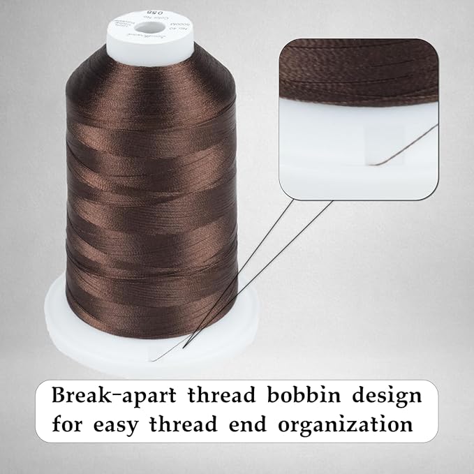 Simthread Trilobal Polyester Thread – 5000M (5500yds) No.40 – Super Sheen, Tangle-Free – Built-in Thread Lock Spool – Compatible with Brother, Singer, Janome & More, Dark Brown-058