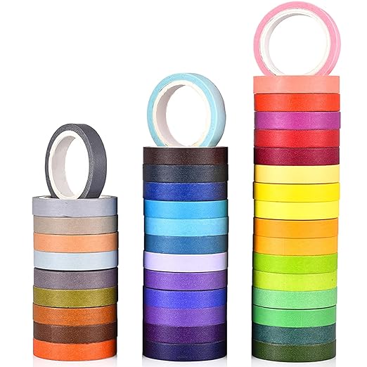 Washi Tape Set, 40 Rolls Thin Colored Masking Tape Set, Colored Duct Tape for Art, Scrapbook Tape, Christmas DIY Crafts, Decorative Craft Tape, Gift Packaging, Art Supplies, Labels