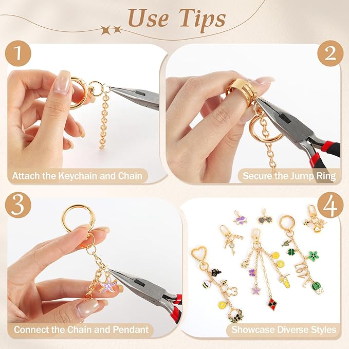 Zefy 552Pcs Charms Lip Gloss Keychain Making Kit, Gold Bag Charm Kit, Including 214 Charms 24 Key Chain Clips with Organizer Box, DIY Craft Supplies for Jewelry Making and Gifts