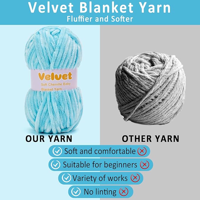 Velvet Yarn Chenille Yarn for Crocheting and Knitting Soft Chenille Bulky Baby Blanket Yarn DIY Weaving Craft 8pack Blue(4oz 66yds Each)