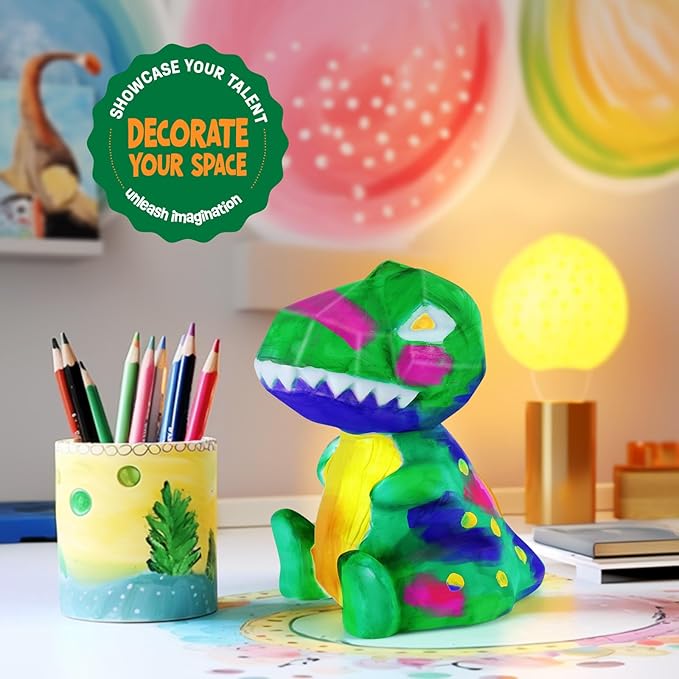 laoese paint your own dinosaur lamp kit, art supplies kids paint set, arts and crafts for kids ages 8-12, dinosaur toys girls boys halloween birthday christmas gifts ages 3 4 5 6 7 8 9 10 11 12+