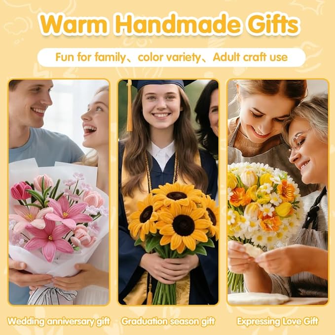 985-Pipe Cleaner Flower Making Kit - 600 Pieces Brown Coffee Beige White Green Chenille Stems with Stamens, Floral Wire & Tape, DIY Rose Sunflower Bouquet Craft Set, Complete Flower Kit