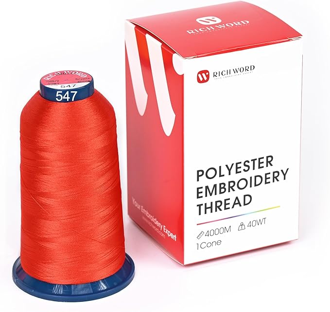 Poolin Embroidery Machine Thread Richword Selected Red 4000M 40WT Polyester Embroidery Thread – Smooth, Strong Single Spool for Home & Commercial Machines 0547