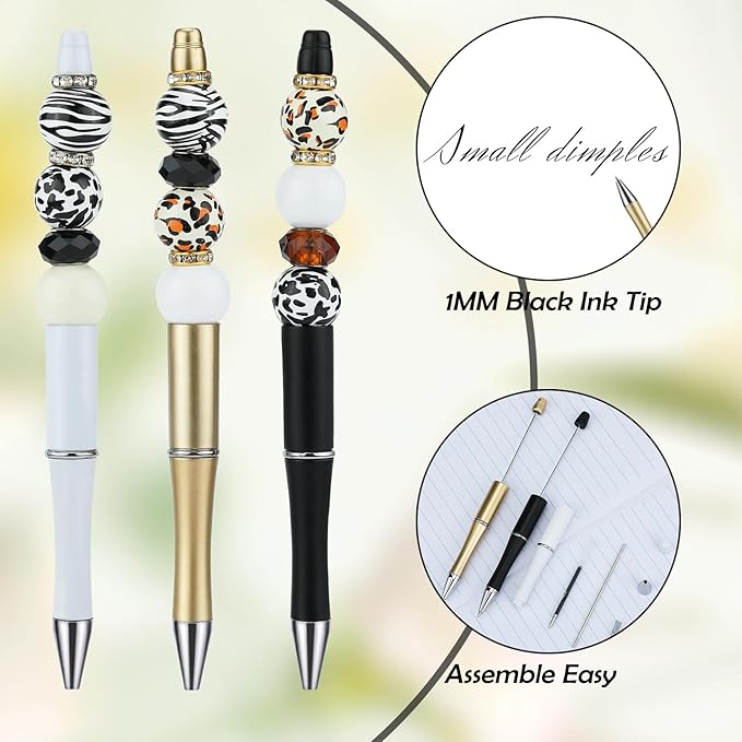 18pcs DIY Beadable Pens Set Pens for Beads Leopard Pattern Beaded Pen Kit for Students Teacher Office Supplies DIY Making Gifts(Classic Leopard)