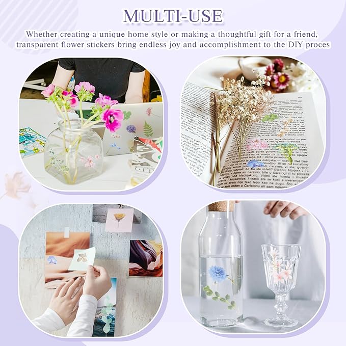 160Pcs Natural Flower Stickers for Scrapbooking,Self-Adhesive Transparent Flower Stickers Scrapbook Supplies Journaling Supplies for Adult Card Making Letters DIY Water Bottle Cards Decoration (160)