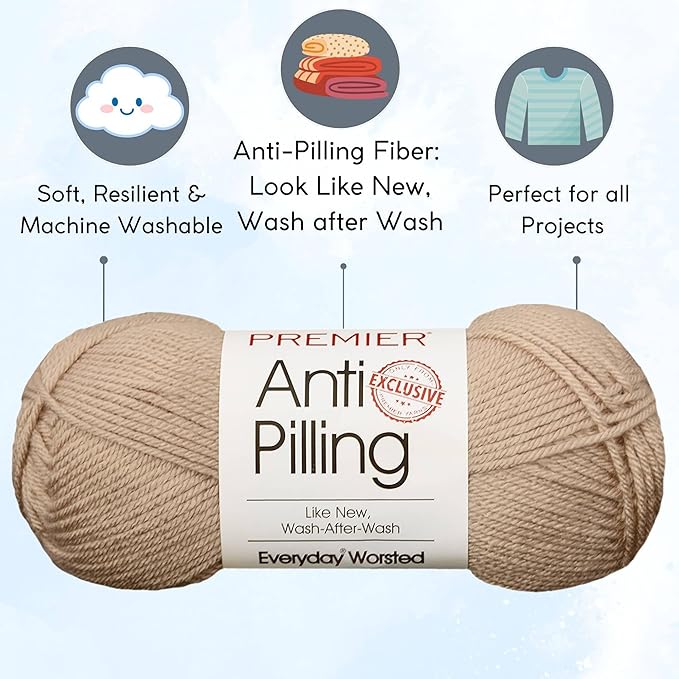Premier Yarns Everyday Anti-Pilling Solid Cappuccino DN100-35 (6-Skeins - Same Dye Lot) #4 Worsted Weight Acrylic Yarn for Crocheting and Knitting with Project Bag