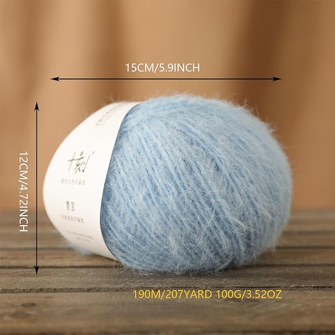 Snowbaby Wool Acrylic Blend Long Pile Yarn,(Worsted) Warm and Luxurious Fuzzy Yarn for Knitting and Crocheting DIY Hats Scarves Sweaters, 2 * 3.52oz/100g 207yds(20-Glacier)